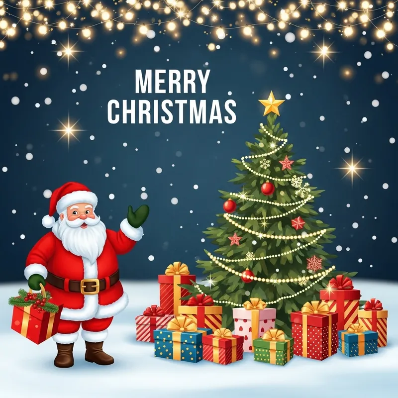 Merry Christmas 2023: Santa, Tree, Gifts, Stars, Lights & Snow