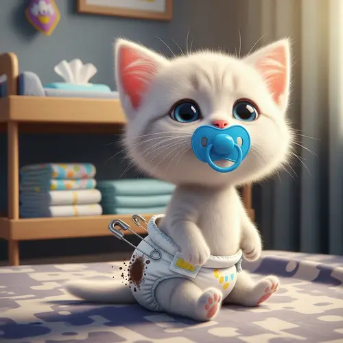 Funny Cartoon Newborn Kitten Diaper Mishap