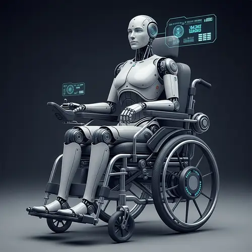 Futuristic AI Robot on Advanced Wheelchair: Mobility & Artificial Intelligence