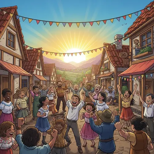 Celebration of Diversity in a Rustic Village at Daybreak