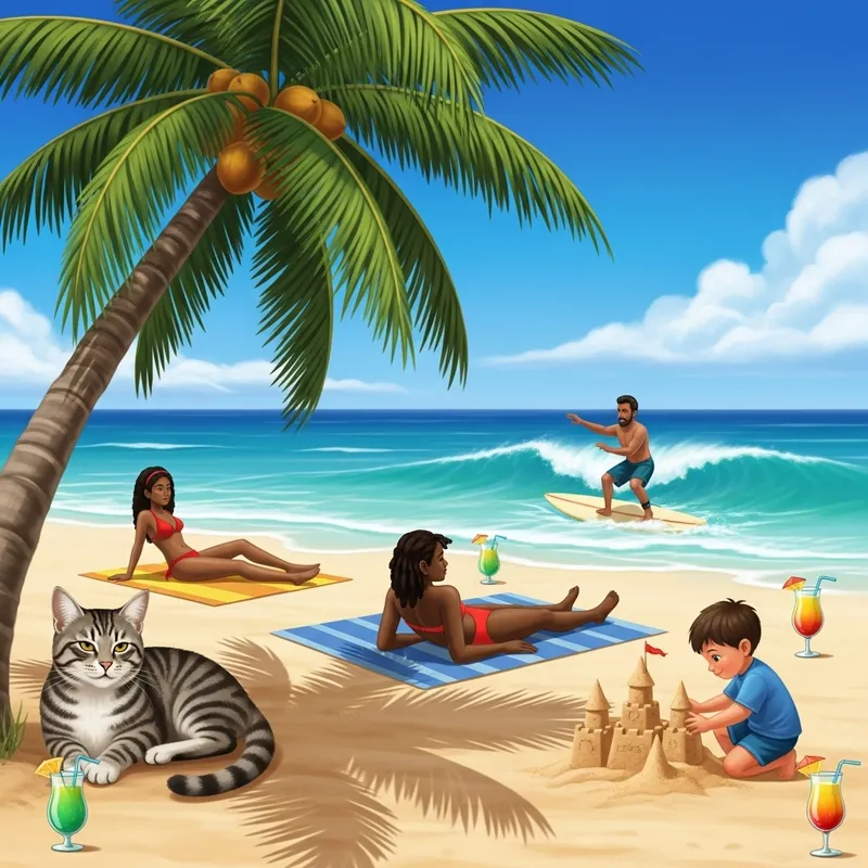 Tabby Cat Enjoying Spring Break at Sandy Mexican Beach