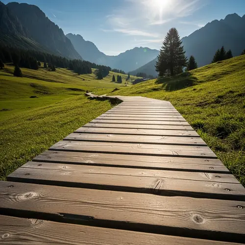 Beautifully Arranged Wooden Planks in Alpine Landscape