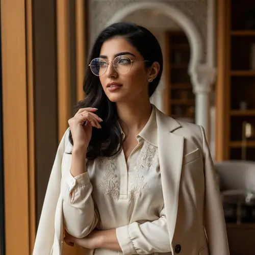 Elegant Middle-Eastern Girl with Sophisticated Glasses and Light Eyes