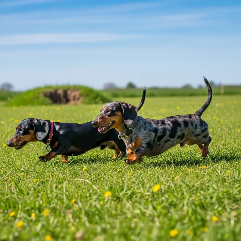 Dachshunds - Energetic Sausage Dogs Hunting Badgers in a Playful Field Dachshunds - Energetic Sausage Dogs Hunting Badgers in a Playful Field