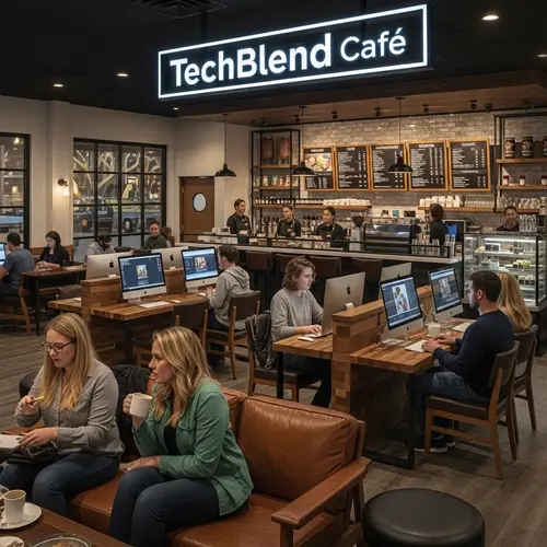 TechBlend Cafe: Modern Coffee Shop with Cozy Ambiance