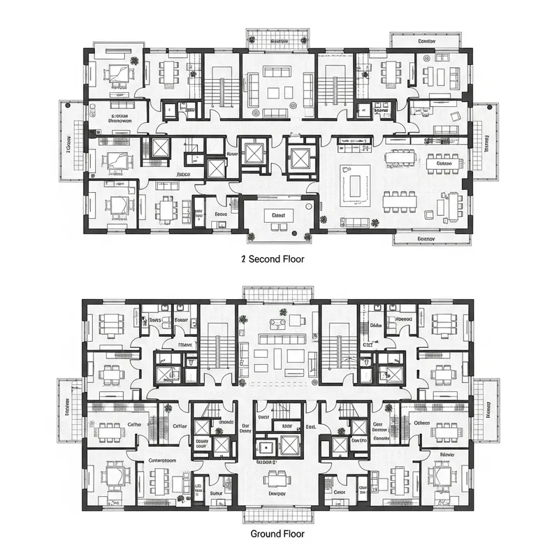 3 Storey Office Floor Plan with Distinct Rooms