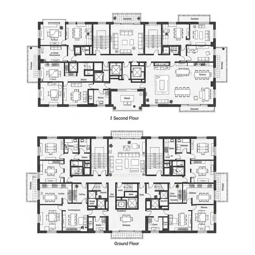 3 Storey Office Floor Plan with Distinct Rooms