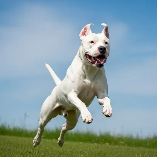 Flying Dogo Argentino | White Coat, Playful Ears | Grass & Skies