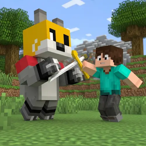minecraft skin fighting with a minecraft style pokemon