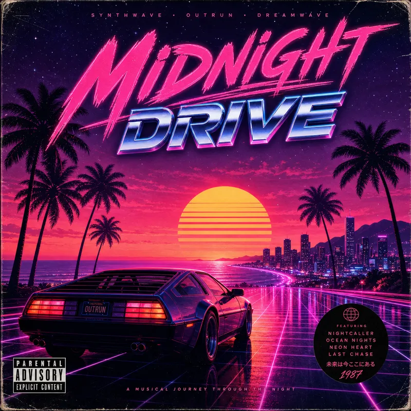 Midnight Drive - Dreamy Synthwave Album Cover Midnight Drive - Dreamy Synthwave Album Cover