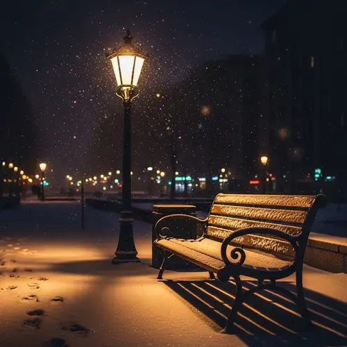 Tranquil Snowy Evening in City | Solitude Amidst Urban Landscape