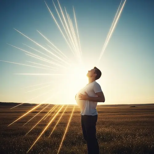 Embracing Sunlight: Peaceful Scene of a Man Breathing Light