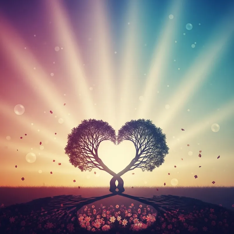 Dreamlike Love Scene | Ethereal Trees Forming Heart Shape | Mystical Elements