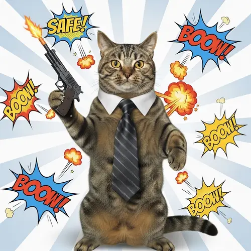 Stylish Cat with Tie Holding Toy Gun - Playful and Daring Scenario