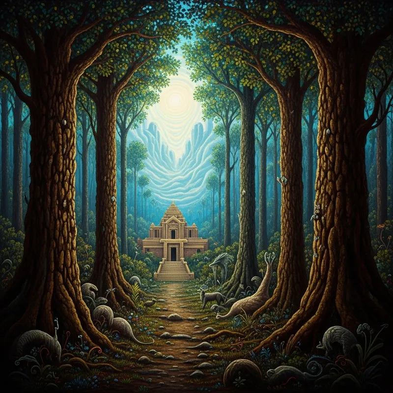 Mystical Forest Temple Art | Salvador Dali Inspired Fantasy