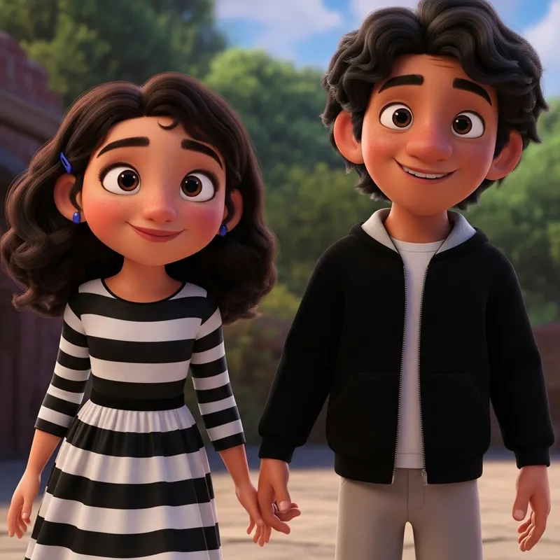Adorable Kids in Black and White Striped Outfits | Disney Pixar Scene