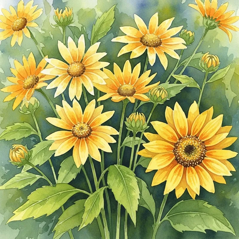 Radiant Yellow Flowers: Watercolor Painting Showcase