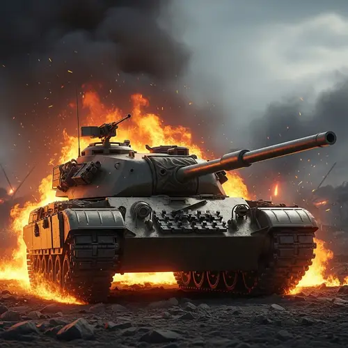Warrior's Tank Engulfed in Flames - Battle Scene
