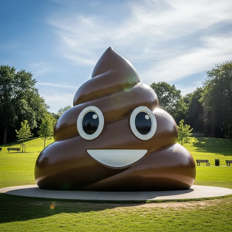 Giant Poop Emoji Sculpture on Grassy Park | Artsy Faux-Bronze Look Giant Poop Emoji Sculpture on Grassy Park | Artsy Faux-Bronze Look