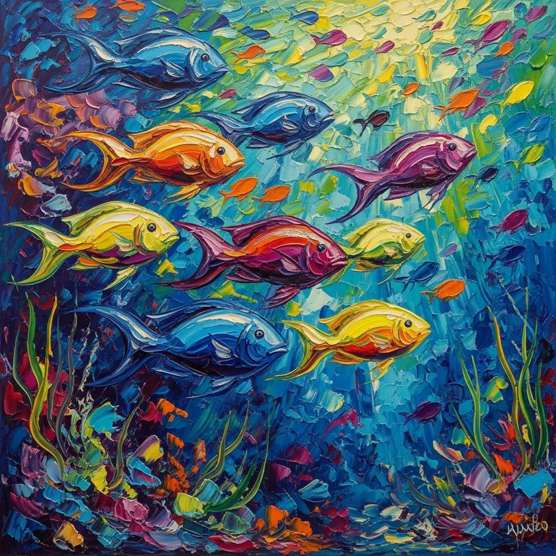 Abstract Fish Art - Colorful Ocean Painting