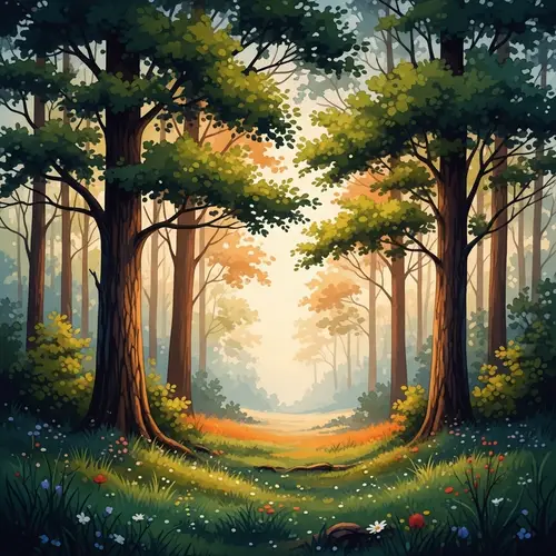 Enchanting Forest Glade at Dawn in Watercolor
