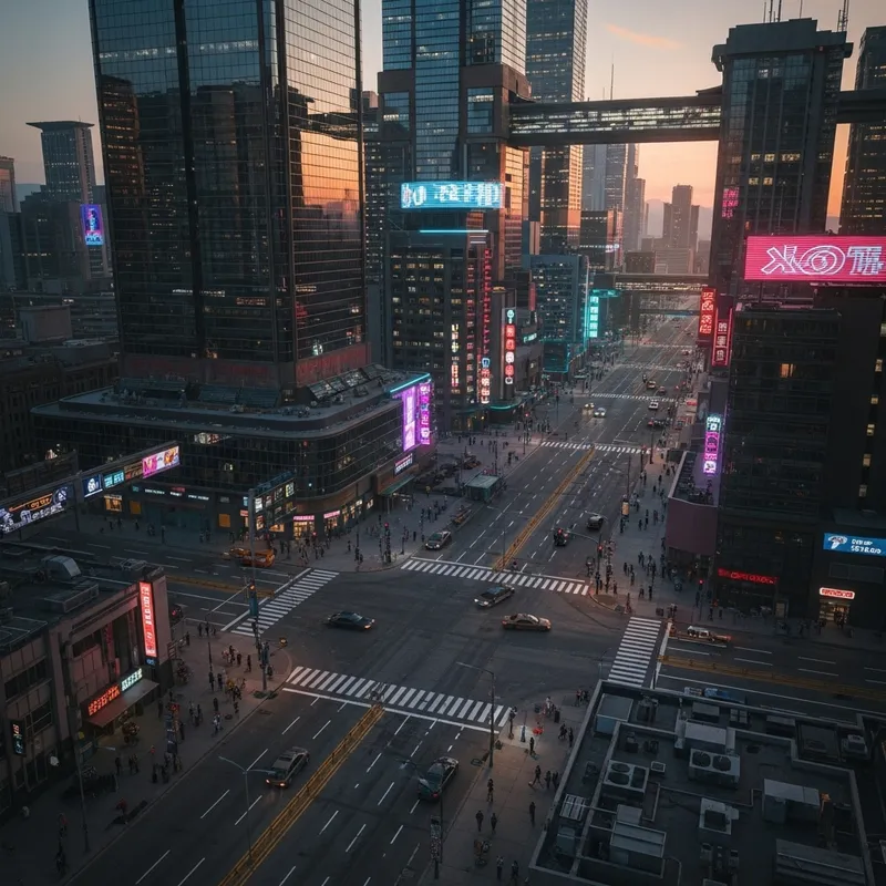 Neon Cyberpunk Cityscape: Futuristic Urban Hustle & Bustle