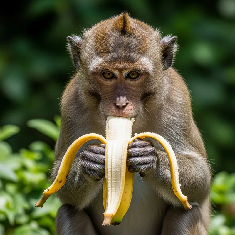 Playful Monkey Eating a Banana