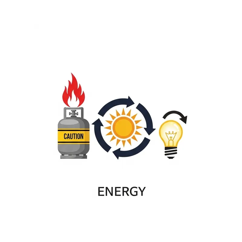 Printable Energy Logo: Gas Cylinder, Recycled Solar, Bright Bulb