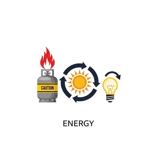 Printable Energy Logo Design with Gas Cylinder, Solar Energy, and Bulb