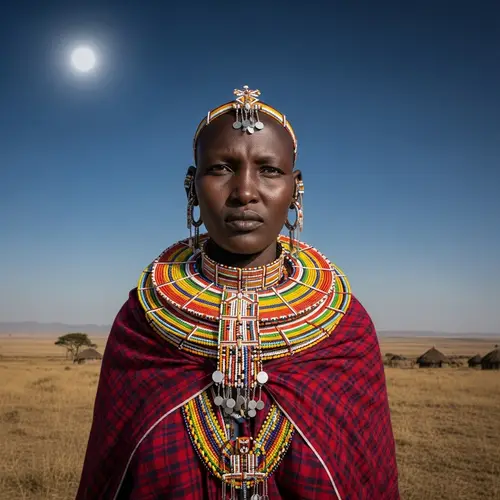 Authentic Maasai Woman in Traditional Clothing on the Savannah