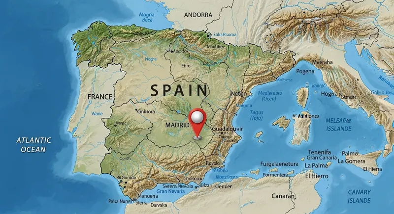 Detailed Spain Geographic Map with Pin Marker