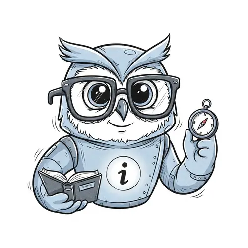 Friendly Mascot Guide: Trustworthy and Wise Design in Blue & Grey