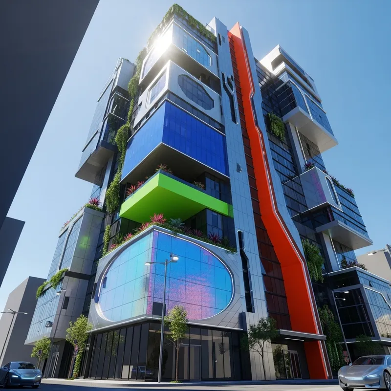 Futuristic High-Rise Building Design in Sunlight