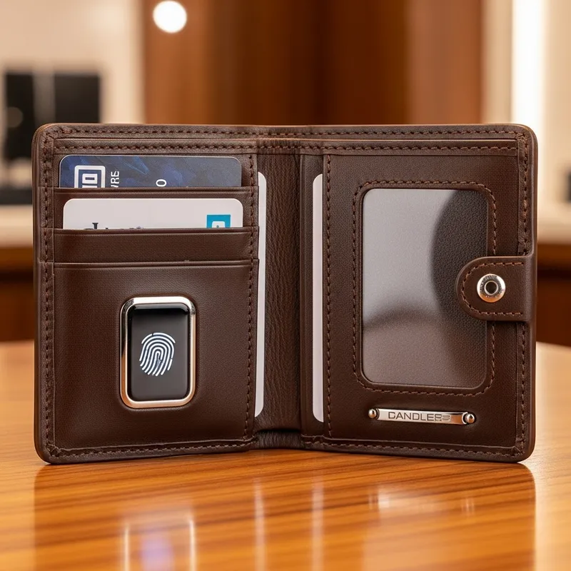 Stylish Brown Leather Wallet with Fingerprint Technology