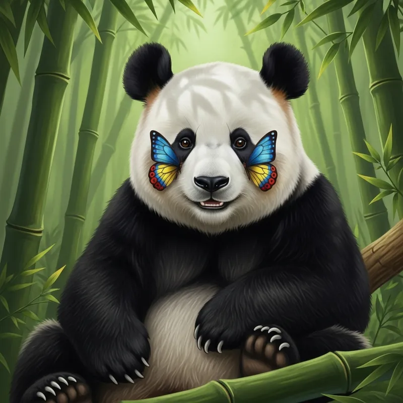 Joyful Panda with Butterfly Cheeks in Bamboo Forest Joyful Panda with Butterfly Cheeks in Bamboo Forest