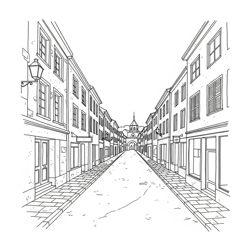 Serene Street Scene: One-Point Perspective Art
