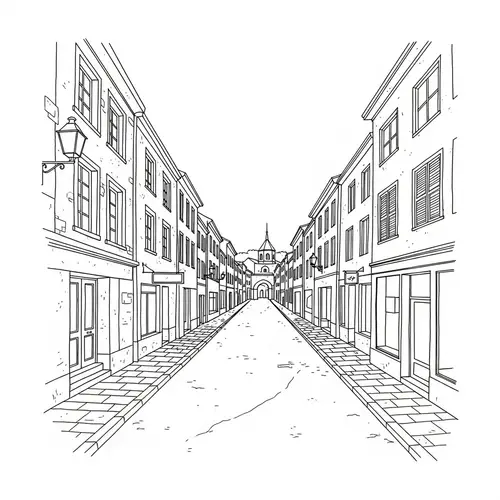 Serene Street Scene: One-Point Perspective Art