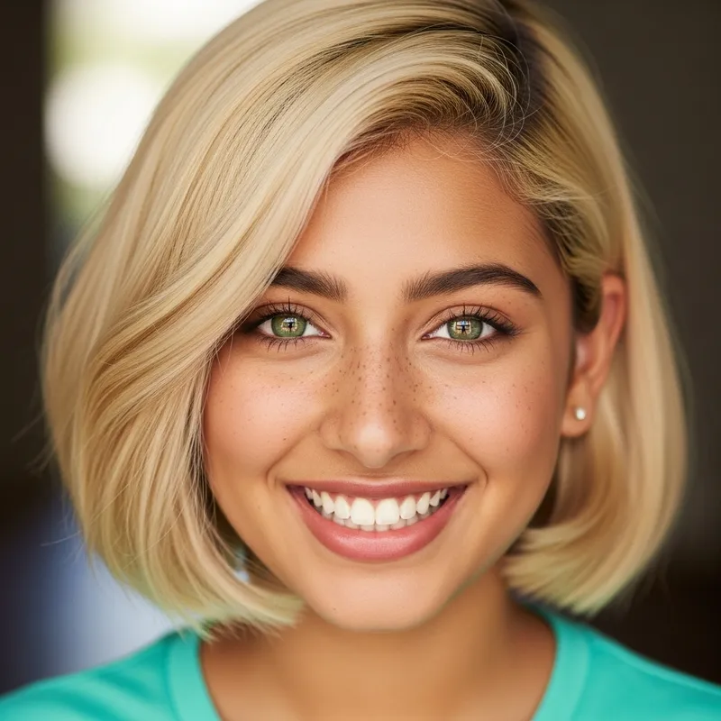 Stunning South Asian Girl with Blonde Bob & Green Eyes Stunning South Asian Girl with Blonde Bob & Green Eyes