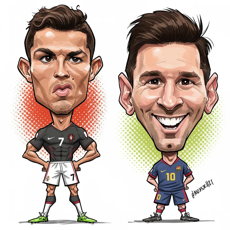 Cristiano Ronaldo and Lionel Messi Caricature Art