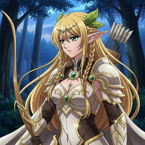 Elegant Elven Archer with Golden Hair and Emerald Eyes