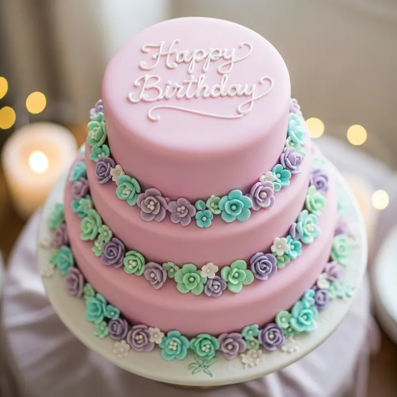Elegant Birthday Cake with Lustrous Icing and Sugar Flowers - Happy Birthday Ião Martins Elegant Birthday Cake with Lustrous Icing and Sugar Flowers - Happy Birthday Ião Martins