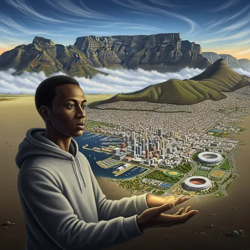 Surrealist Illustration of African Male Holding City of Cape Town