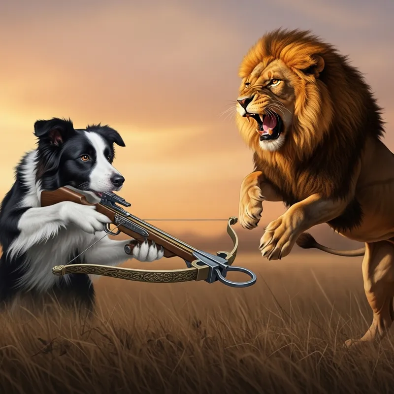 Surreal DogvsLion Showdown: Epic Digital Art Surreal DogvsLion Showdown: Epic Digital Art