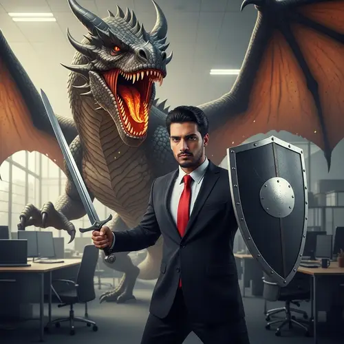Gamification in Real Life: Man Battles Dragon in Office Attire