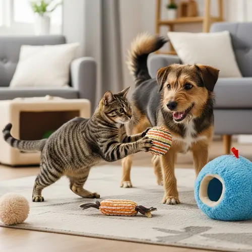 Playful Cat and Dog Indoor Interaction | Pet Toys Fun