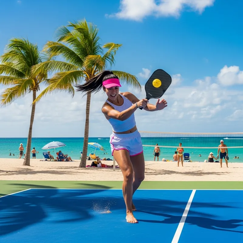 Deb Nevins Playing Pickleball by Sandy Beach | Sunny Day Fun