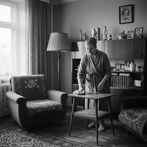 1978 Moscow Soviet Style Apartment Cleaning by Middle-Aged Woman
