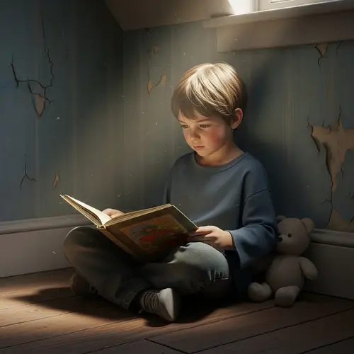 Realistic Image of Boy Sitting in House Corner | Free to Use