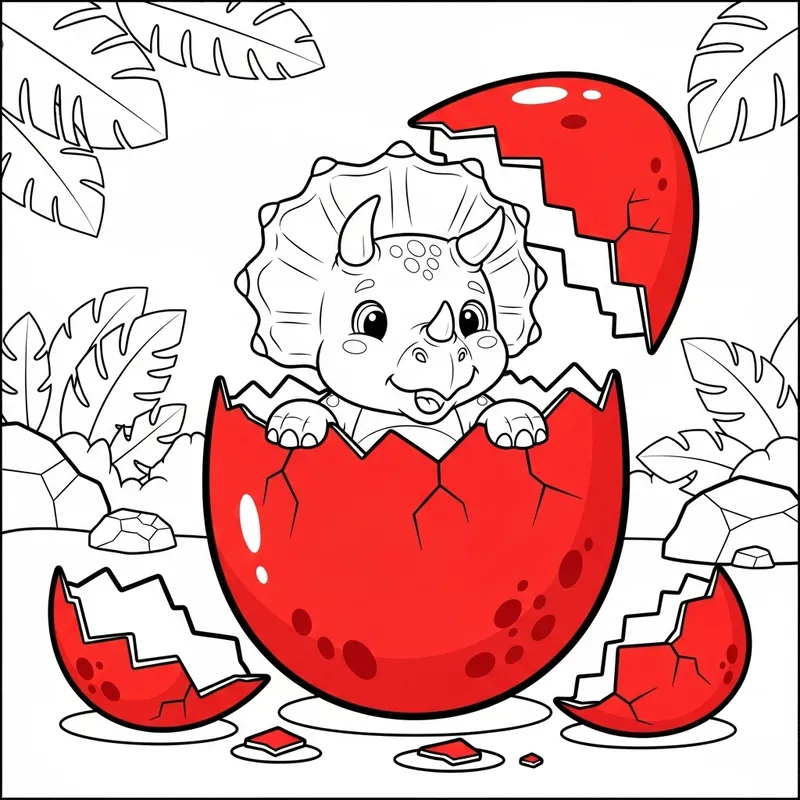 Broken Dinosaur Egg Coloring Page Featuring Triceratops for Kids