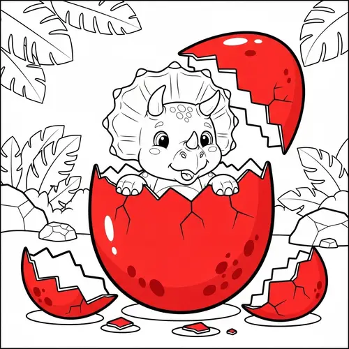 Dinosaur Egg Coloring Page with Triceratops for Kids